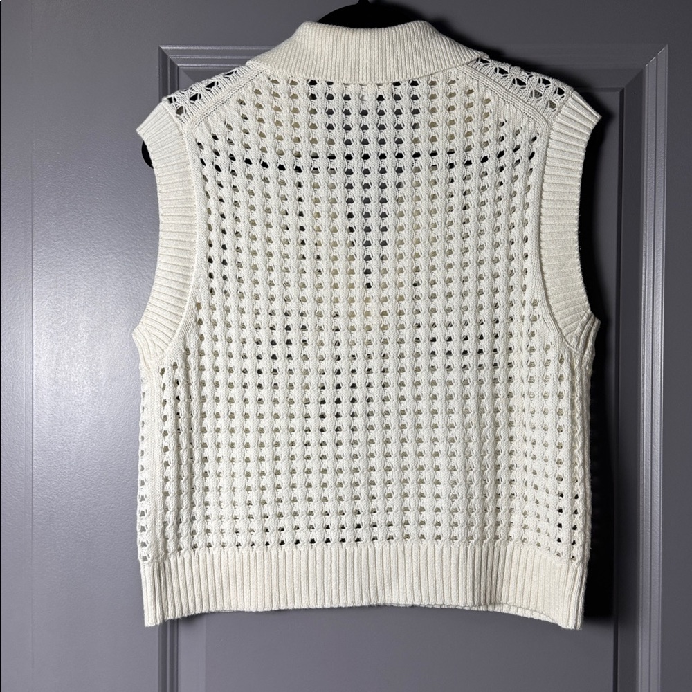 Velvet by Graham & Spencer Taye Open Knit Sweater Vest | Cream | Size Small - Picture 8 of 8